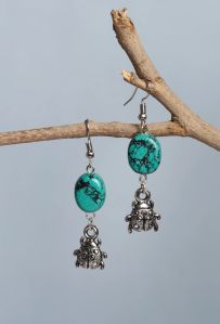 Turquoise Stone With Lady Bugs Dangler Women Earring