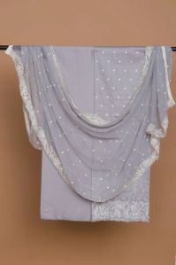 Grey Glace Cotton Embroidered Suit With Embroidered Chiffon Dupatta