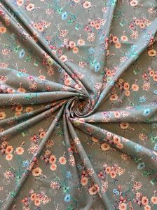 Grey Mercerized Cotton Floral Print Fabric