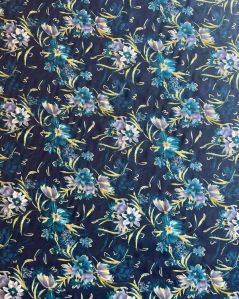 Navy Blue Floral Printed Muslin Fabric