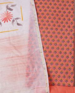 Cotton Sequence Work Suit With Hand Brush Painted Dupatta