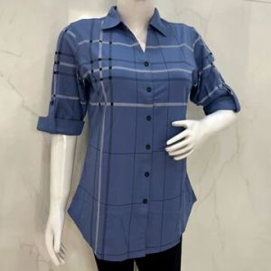 Ladies Striped Collar Front Open Short Kurti Top Cool-61405-E