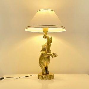 Antique Brass Finish Metal Design Elephant  Table Lamp