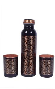 Antique Engraved Pure Copper Bottle And Glass Set