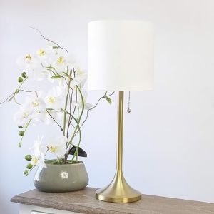 Simple Designs Gold Finish Fabric Drum Shade Table Lamp