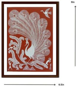 Beautiful Peacock Warli Painting (Brown)