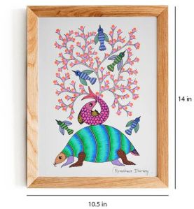 Gond Art Tree &AMP;AMP; Turtle Painting: Tribute To Nature's Harmony GDC035