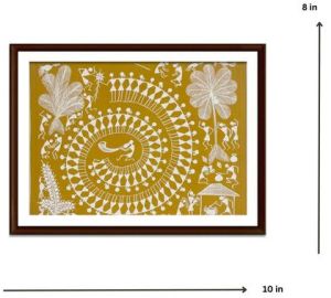 Huge Tree AND Tribal People Daily Life Warli Painting (Yellow) WLS150