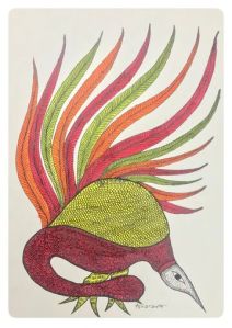 Traditional Gond Art Multicolor Feather Bird Painting GD033