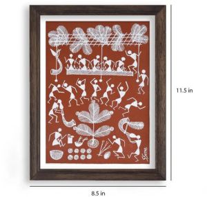 Wedding Scene Warli Painting (Red)