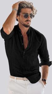 Mens Black Cotton Short Kurta Shirt