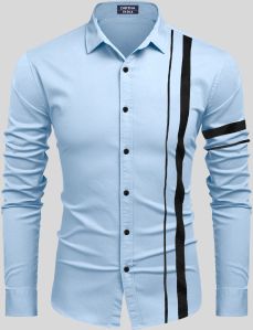 Mens Cotton Black One Striped Blue Shirt