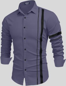 Mens Cotton Black One Striped Light Purple Shirt