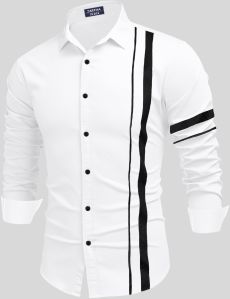 Mens Cotton Black One Striped White Shirt