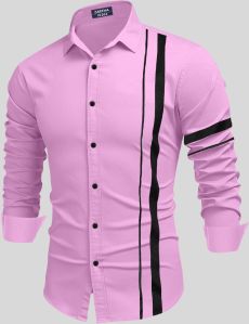 Mens Cotton Black Striped Pink  Shirt