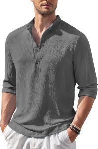 Mens Grey Cotton Short Kurta Shirt L, Xl, Xll