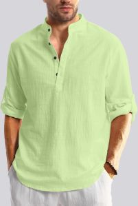 Mens Light Green Cotton Short Kurta Shirt