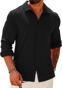 Mens Plain Cotton Black Slim Fit Shirt