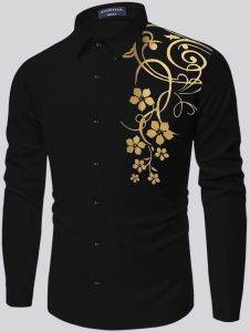 Mens Printed Cotton Black Shirt