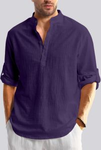 Mens Purple Cotton Short Kurta Shirt Xl, Xll