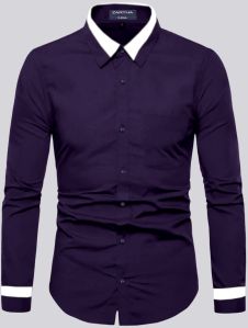 Mens Purple Solid Cotton Blend Regular Fit Casual Shirt