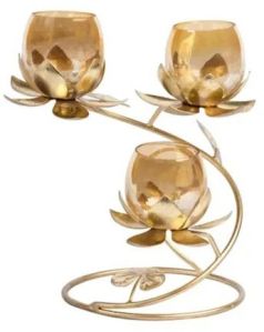 Golden 3 Lotus T Light Candle Holder