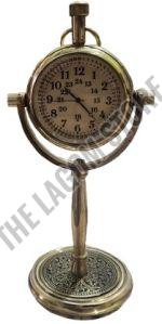 Antique Brass Table Clock, Shape : Round For Restaurant, Hotel