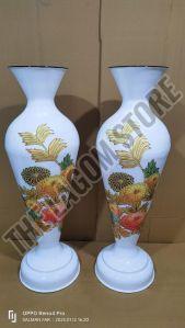 Printed Polished Ceramic Fancy Flower Vase, Color : White (base Color) Antique, Packaging Type : Thermocol Box