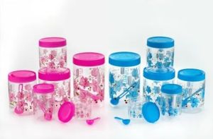 Plastic Flower Printed Jar Set For Kitchen