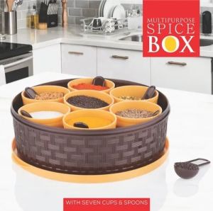 Plastic Round Spice Box, Color : Brown & Yellow, Technics : Machine Made