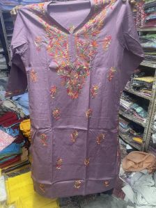 Cotton Embroidered Ladies Purple Kurti Party Wear