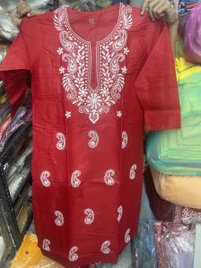 Cotton Embroidered Ladies Red Kurti Party Wear