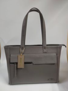 Ladies Light Grey PU Leather Handbag Modern Multisize For Shopping, Formal Wear