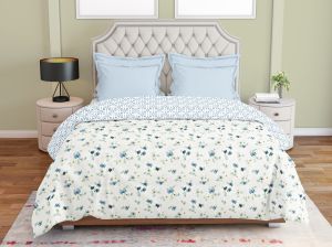 Blue Cotton Floral Print Bedsheet