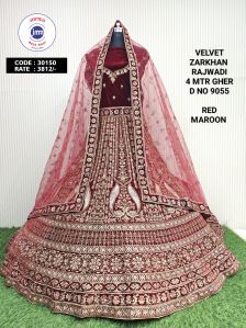 Ladies Velvet Maroon Red Bridal Lehenga Xl