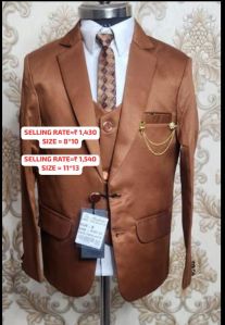 Men Party Wear Plain Brown Blazer Set