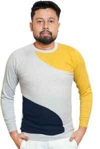 Mens Cotton Sweater, Yellow, Off White & Navy Blue