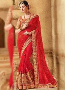 Ladies Bridal Net Saree With Blouse Wedding Wear