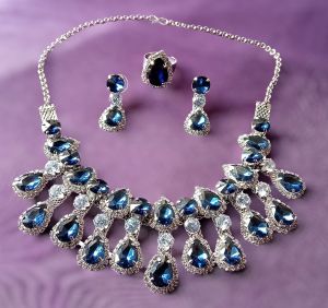 Silver Blue Stone Earrings Jewellery Set