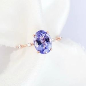 925 Sterling Silver and AAA Tanzanite and Moissanite Engagement Ring