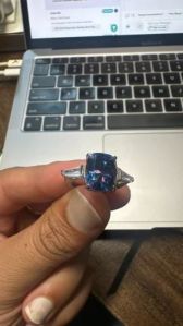 925 Sterling Silver Lab Grown Blue Moissanite Diamond Engagement Ring