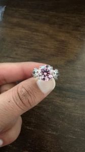 925 Sterling Silver Pink Moissanite Diamond Ring