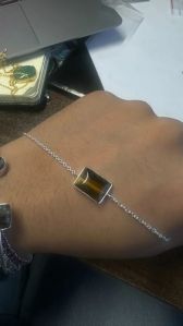 925 Sterling Silver Square Tiger Eye Gemstone Bracelet