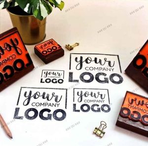 Custom Design & Logo Business Rubber Stamp With Wooden Mount