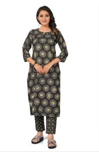 Black Cotton Printed Kurta Pant Dupatta Set