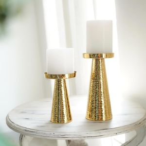 Golden Hammered Pillar Candle Holder