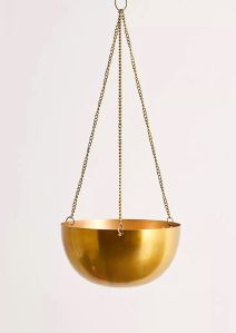 Polished Hanging Brass Planter Pot, Color : Golden For Balcony, Garden, Home, Hotel