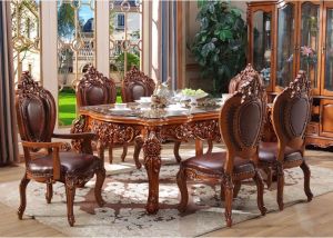 Wood Antique Dining Table, Color : Multicolor Multisizes, King, Fabric Material : Leather