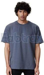 Mens Grey Terry Lycra Oversized Round Neck T-shirt