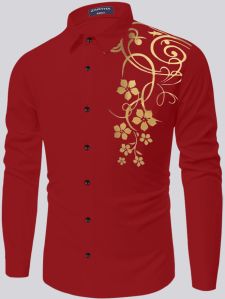 Mens Printed Cotton Red Shirt